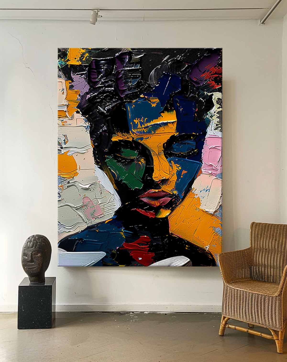 Original Exquisite Lady Wall Art Abstract Color Profile Artwork Large Portrait Painting Framed Home Decor