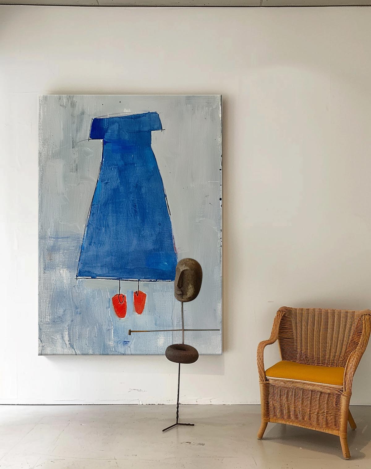 Abstract Dark Aesthetic Canvas Oil Painting Large Vintage Blue Skirt Wall Art Original Minimalist Artwork