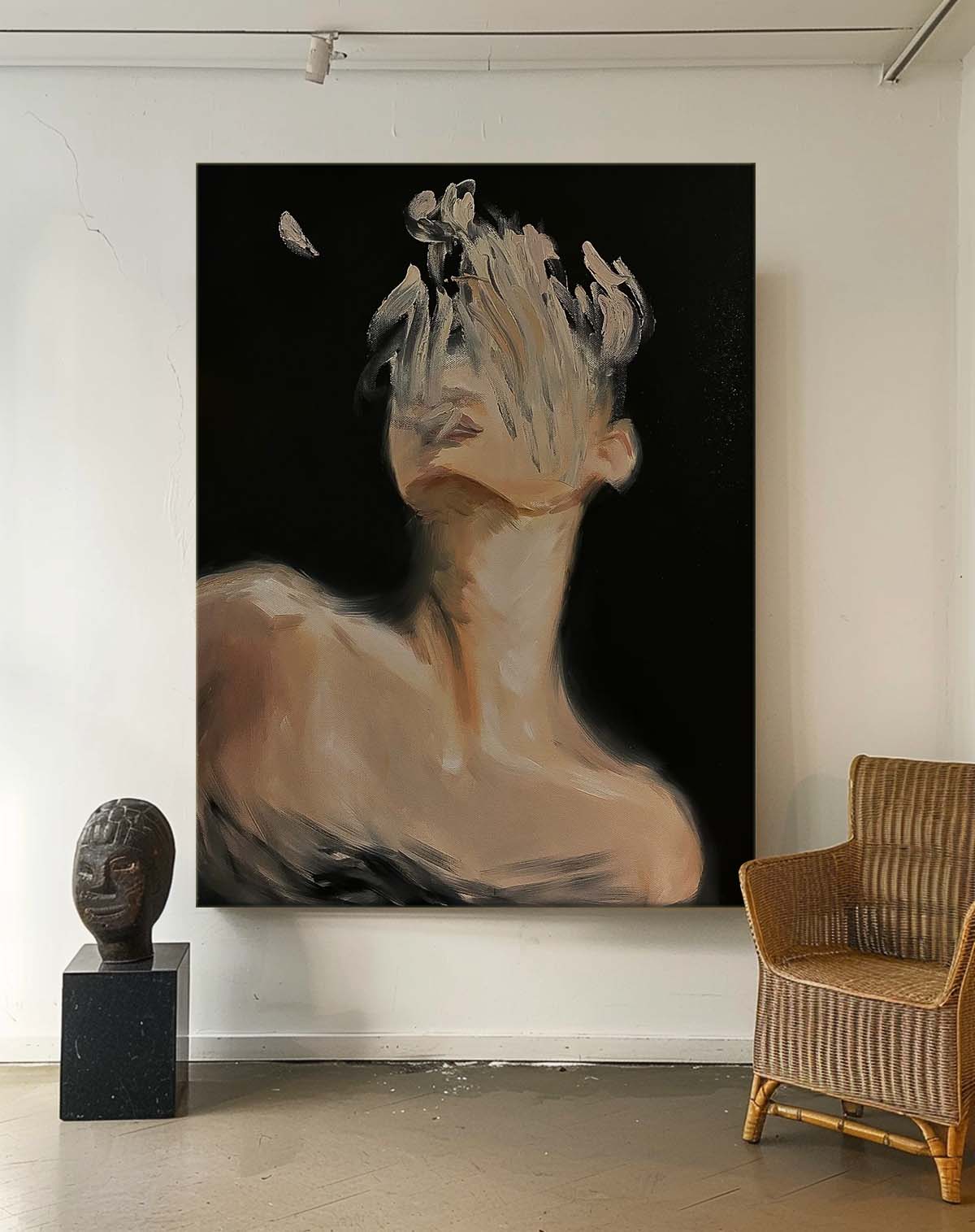 Original Vague Texture Girl Wall Art Abstract Figure oil Painting On Canvas Faceless Modern Artwork