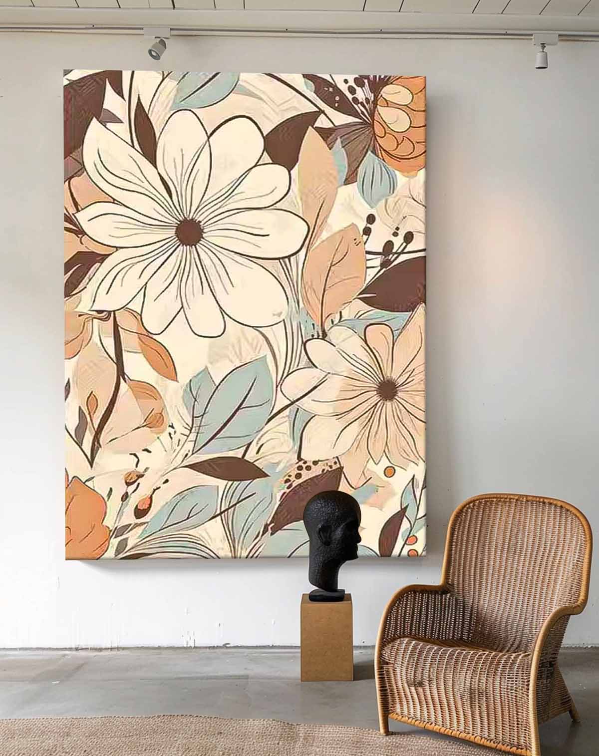 Original Modern Flowers Line Artwork Abstract Hand Painted Oil Painting On Canvas Floral Wall Art Home Decor