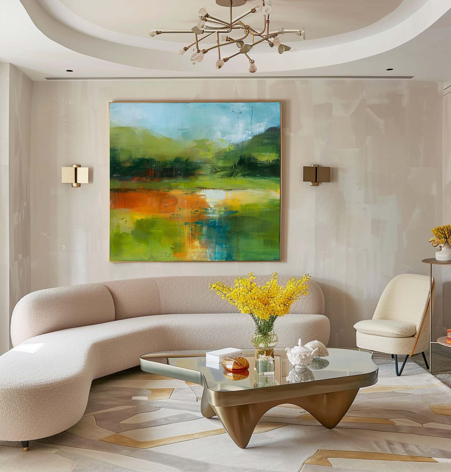 Green Original Landscape Wall Art Large Abstract Oil Painting Canvas Modern Scenery Nature Art Home Decor