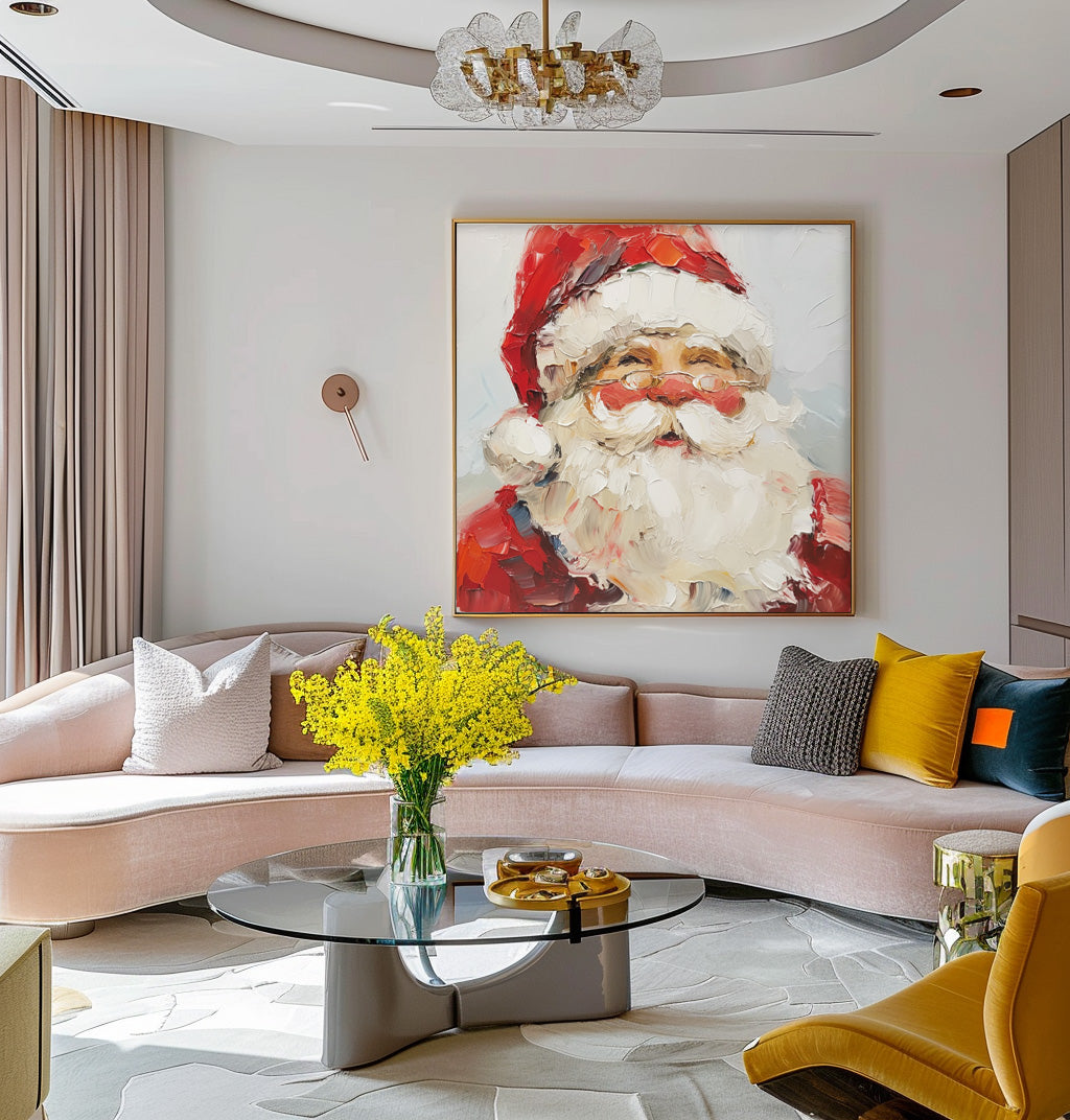 Vintage Santa Claus Painting Christmas Wall Art Rustic Classic Santa Xmas Holiday Decor Winter Santa