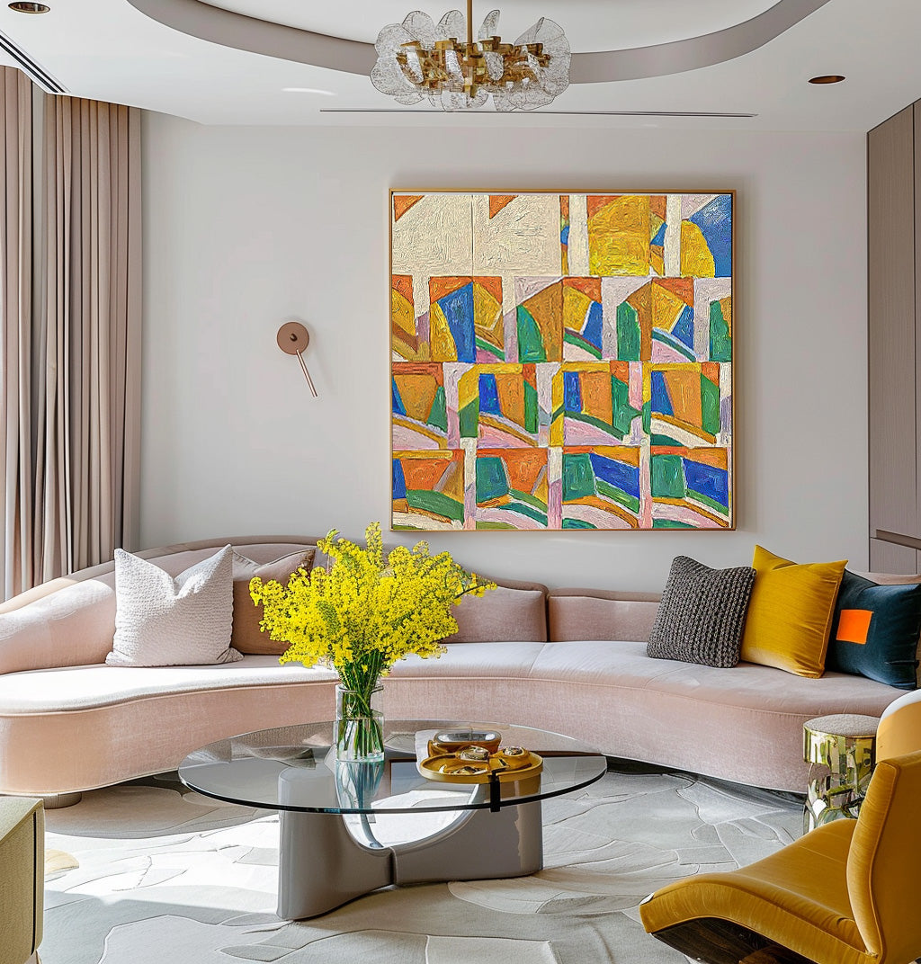 Original Mid Century Painting on Canvas Minimalist Art Geometric Painting Living Room Fashion Wall Decor