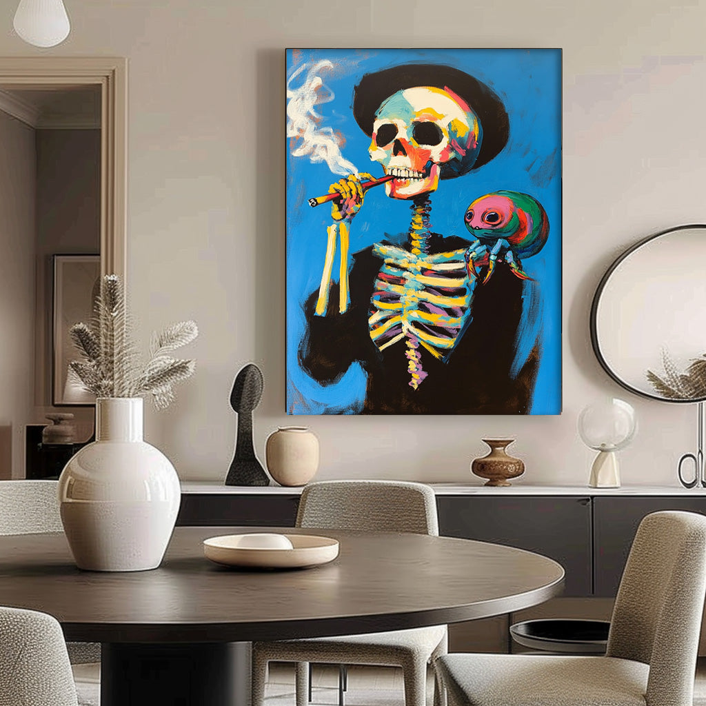 Large Acrylic Painting Framed Lovely Skeleton Painting Colorful Original Abstract Wall Art Unique Home Decor