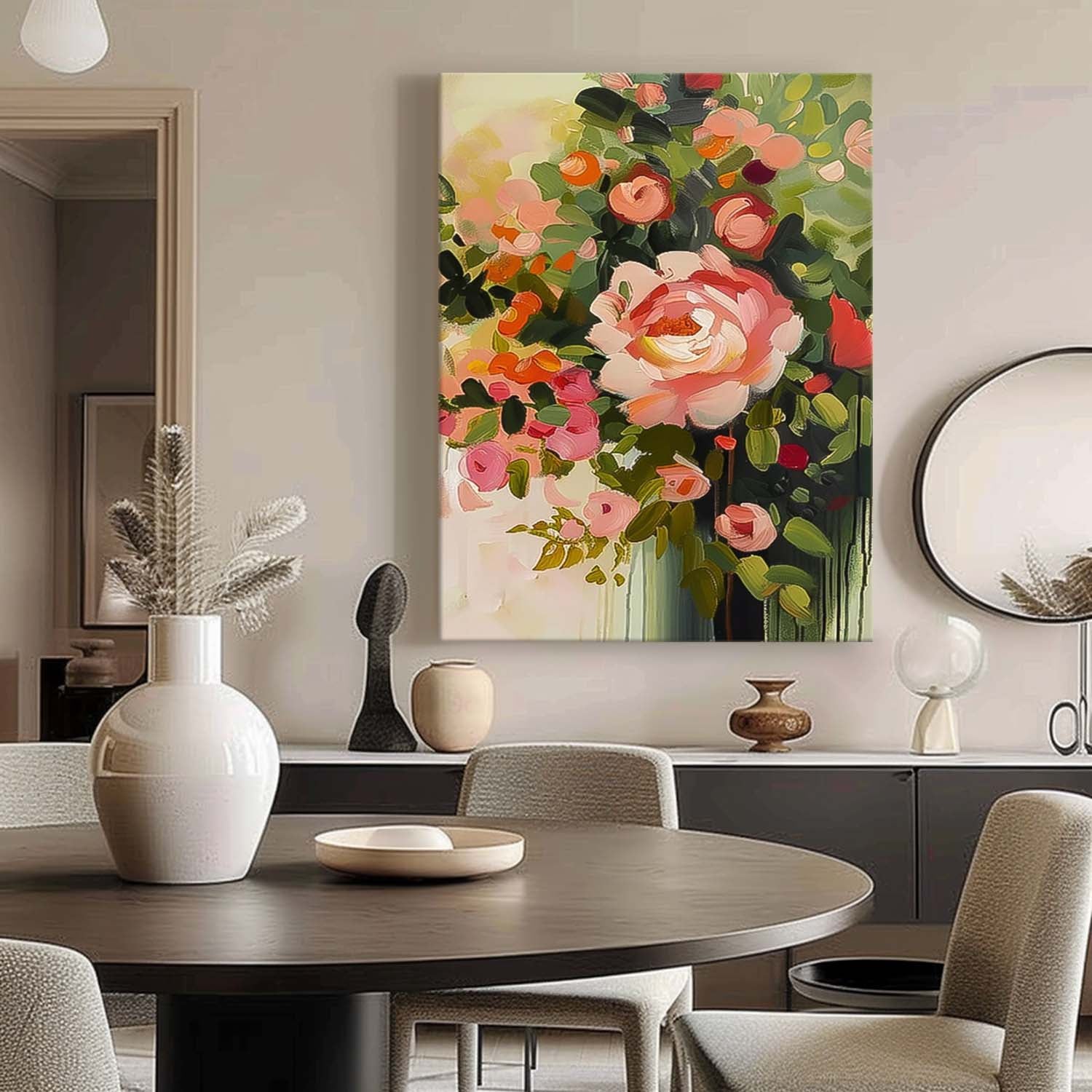 Original Pink Flower Wall Art Abstract Boho Modern Floral Acrylic Painting On Canvas Living Room Wall Decor