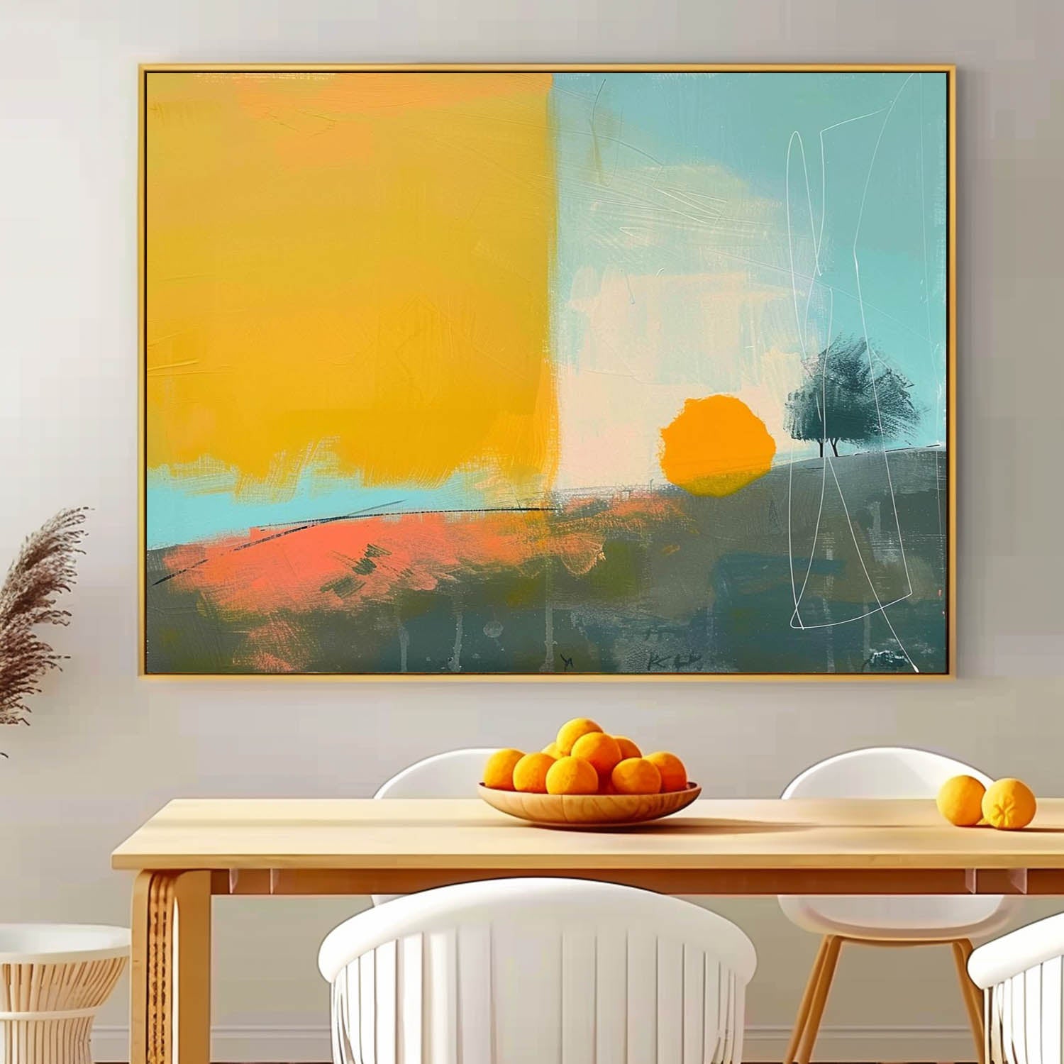 Modern Vibrant Colorful Sunset Natural Artwork Abstract Landscape Oil Painting Texture Acrylic painting
