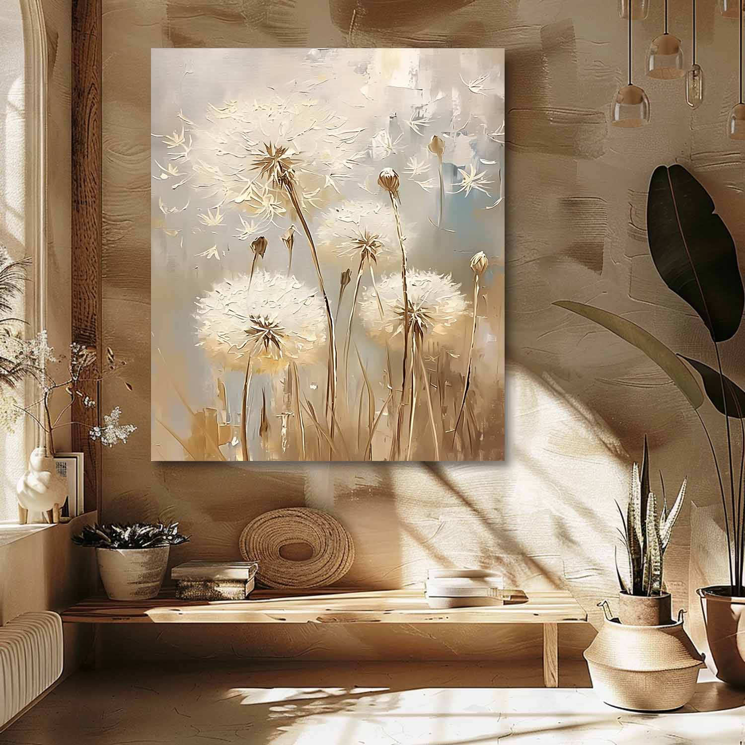 Abstract Flower Oil Painting on Canvas Big Original Texture Flowers Art Delicate Dandelion Painting Wall Decor