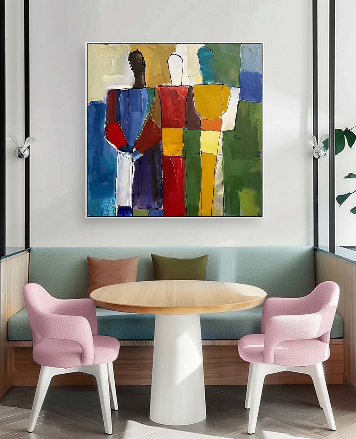 Colorful Abstract people's Wall Art Original Color Blocks Figure Painting Canvas Large Square Artwork Home Decor