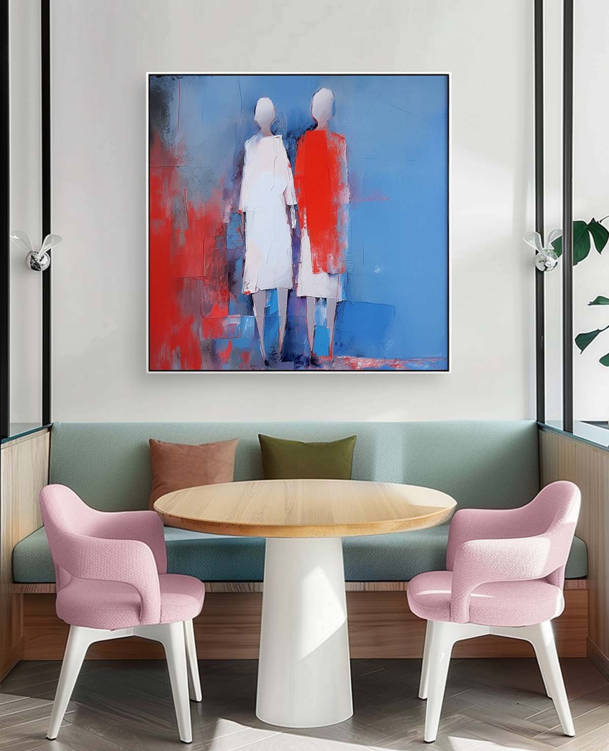 Red And Blue Abstract people's Wall Art Original Character Outline Painting Canvas Large Square Artwork