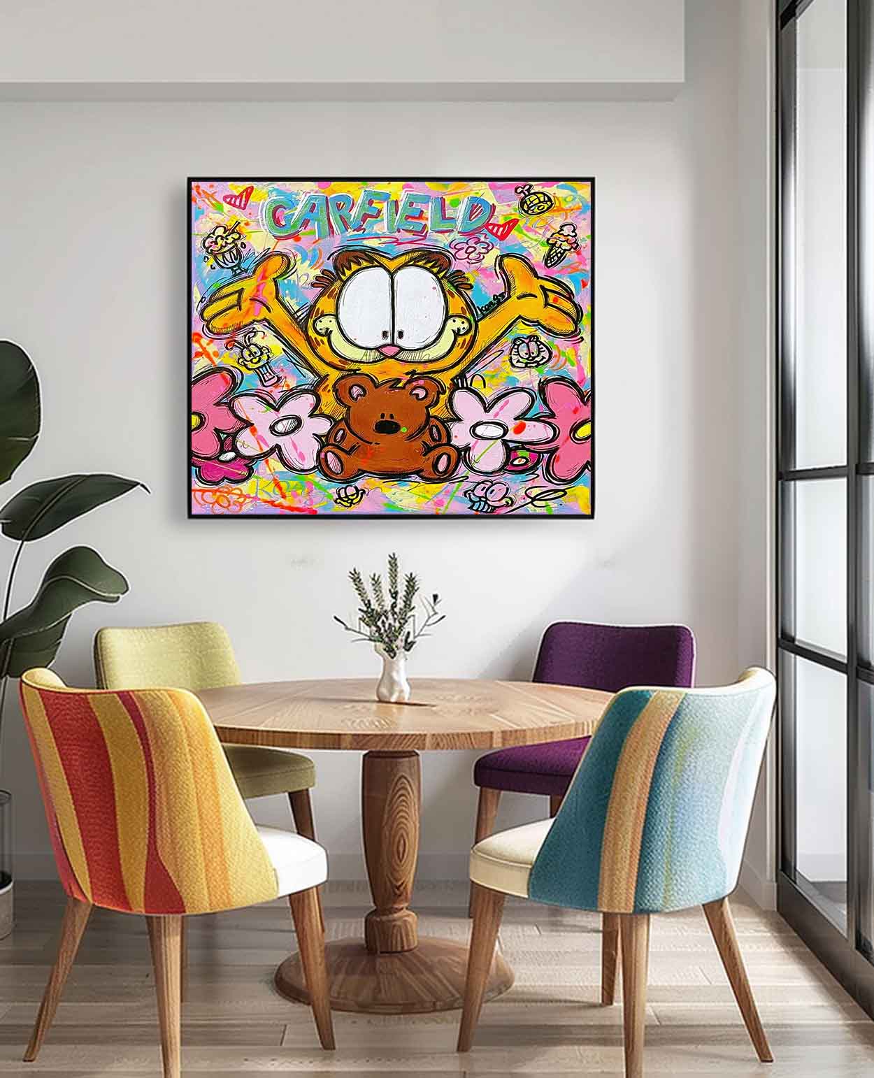 Modern Abstract Animal Oil Painting On Canvas Cute Garfield Painting Wall Art Living Room Decor