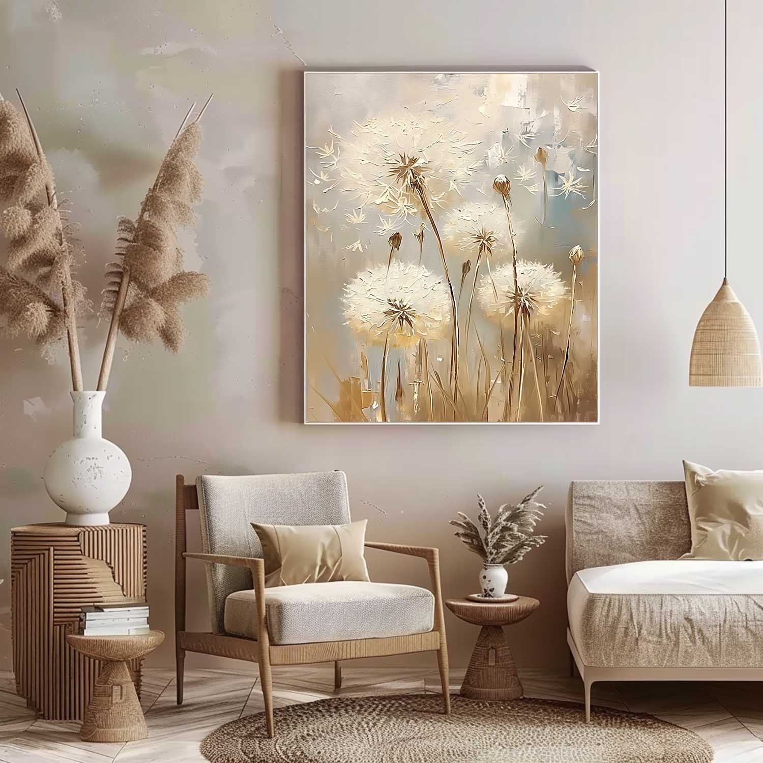Abstract Flower Oil Painting on Canvas Big Original Texture Flowers Art Delicate Dandelion Painting Wall Decor