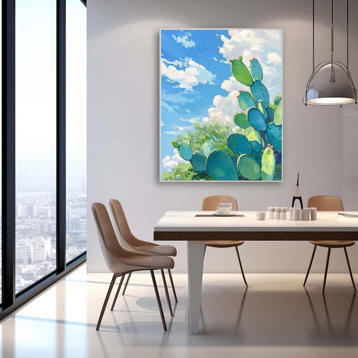 Abstract Scenery Oil Painting Large Cute Cactus Painting On Canvas Bright Landscape Texture For Living Room