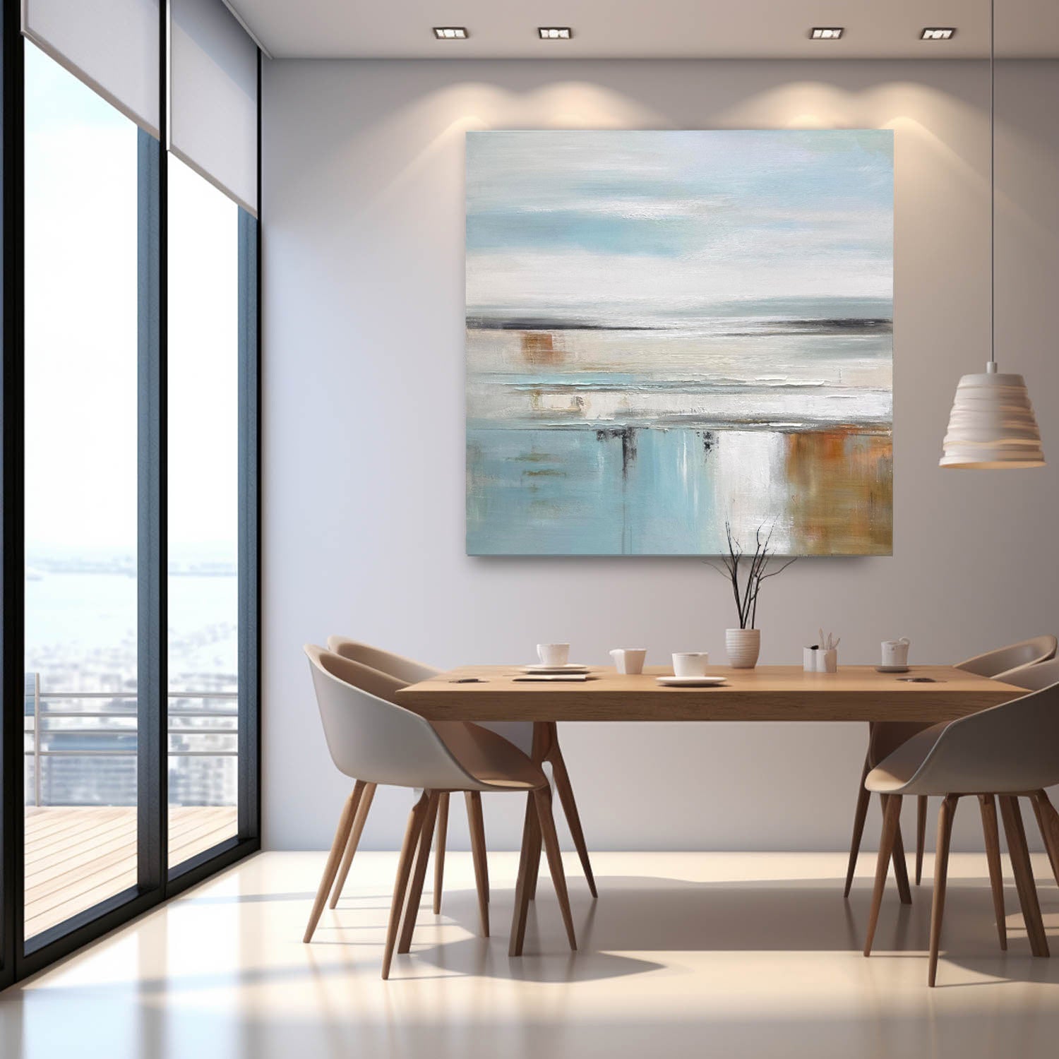 Light Blue Abstract Acrylic Painting Canvas Great Quality Hand Painted Abstract Landscape Wall Art Home Decor