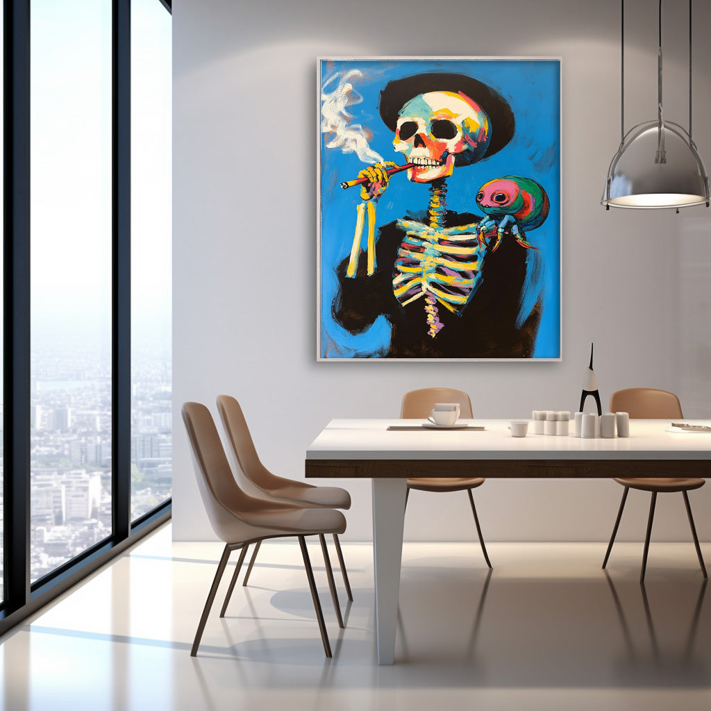 Large Acrylic Painting Framed Lovely Skeleton Painting Colorful Original Abstract Wall Art Unique Home Decor