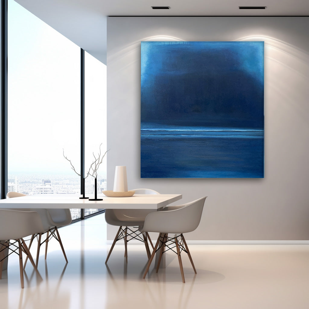 Blue Modern Minimalist Canvas Painting Acrylic Large Abstract Wall Art Framed Wall Decor Free Shipping