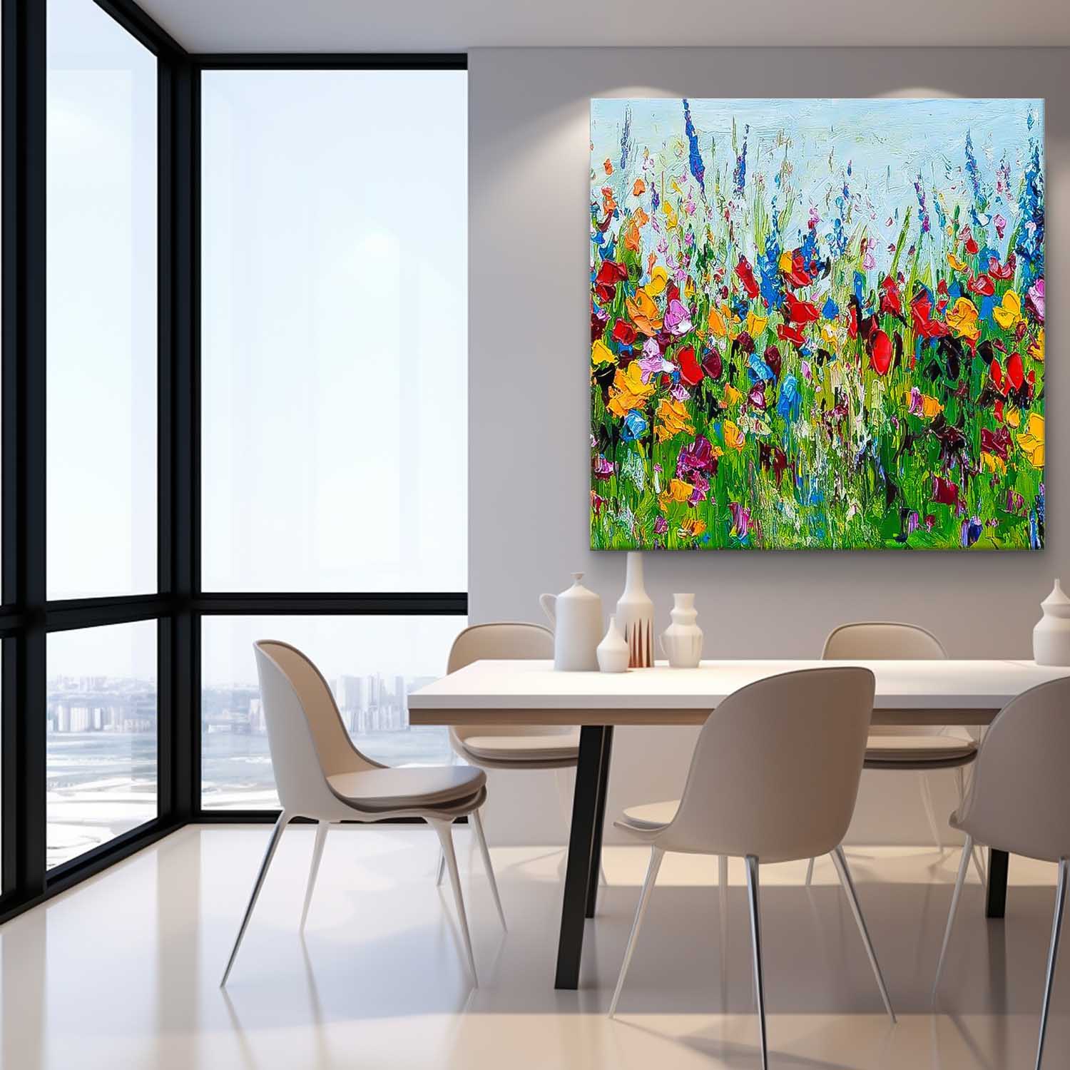 Colorful Original Flower Wall Art Large Textured Floral Acrylic Painting Modern Floral Oil Painting On Canvas For Living Room