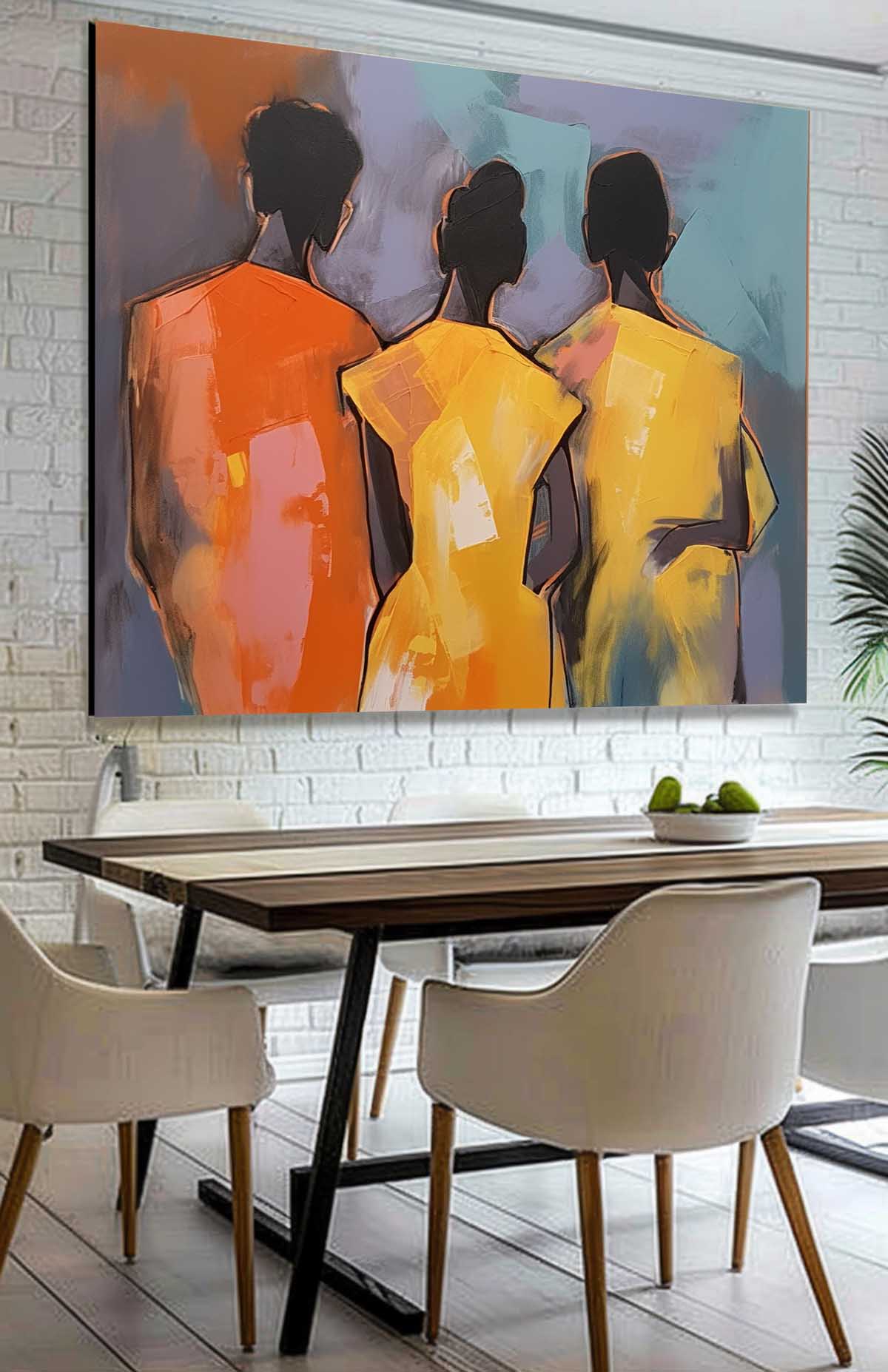 Large Three People's Backs Wall Art Abstract Oil Painting Original Human Artwork For Living Room