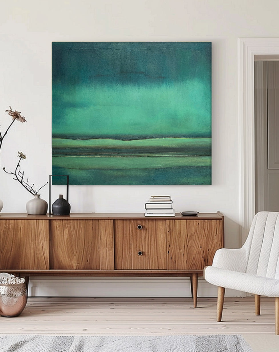Green Modern Minimalist Canvas Painting Acrylic Large Abstract Wall Art Framed Wall Decor Free Shipping