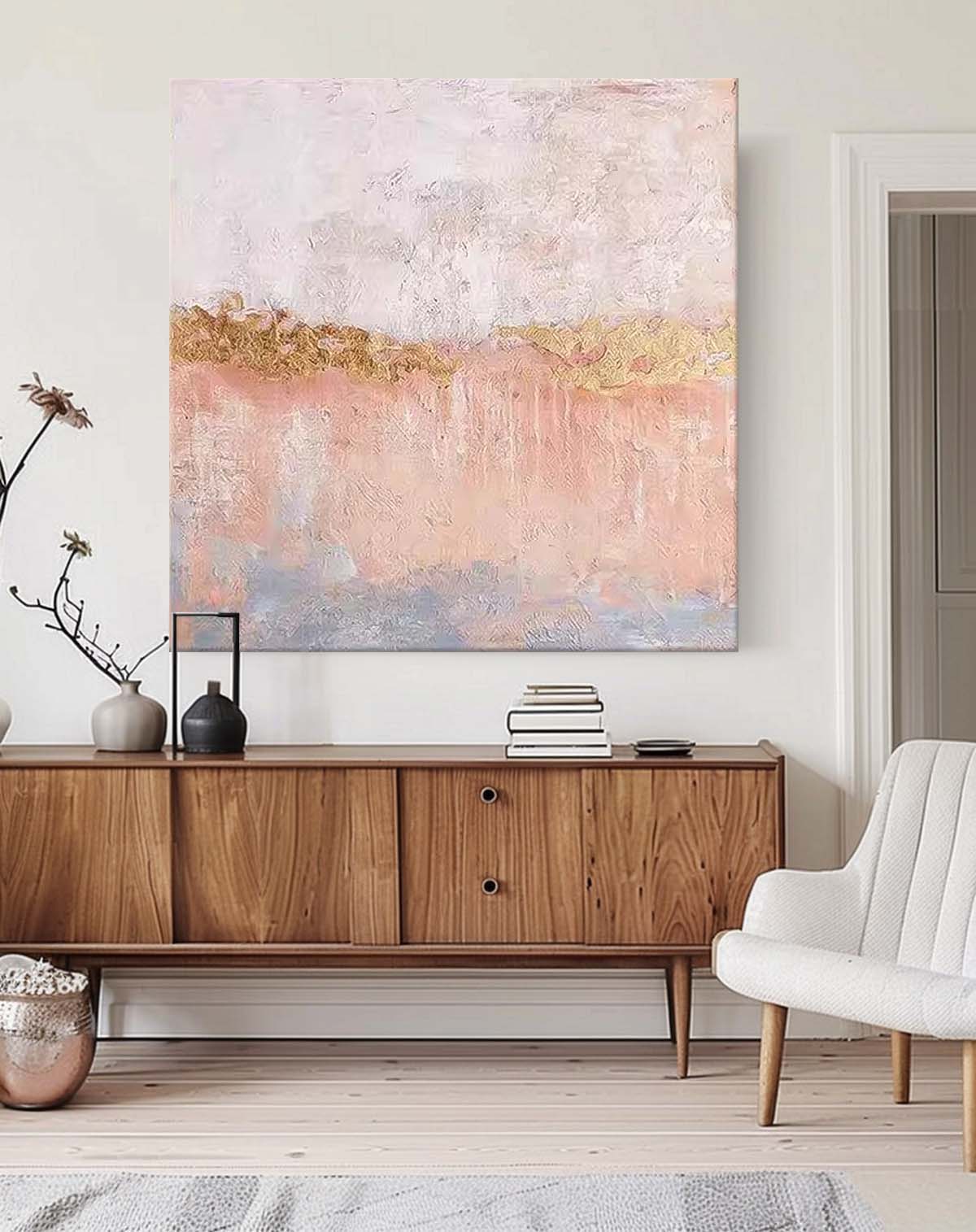 Contemporary Minimalism Oil Painting Square Texture Abstract Pink Acrylic Painting On Canvas Wall Art