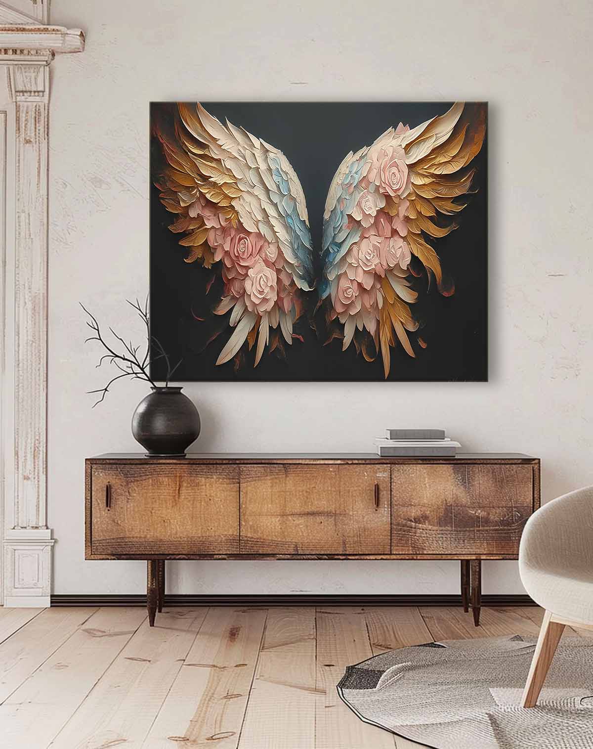 Big Wing Flower Boho Artwork Original Abstract Angel Wing Oil Painting On Canva For Living Room Decor Gift