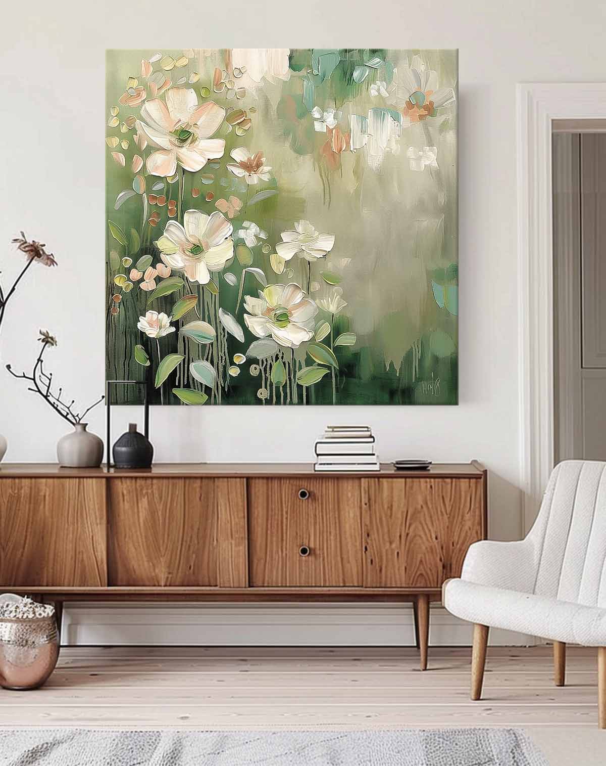 Lovely Original Flowers Abstract Wall Art Exquisite Green Acrylic Painting Modern Floral Oil Painting On Canvas
