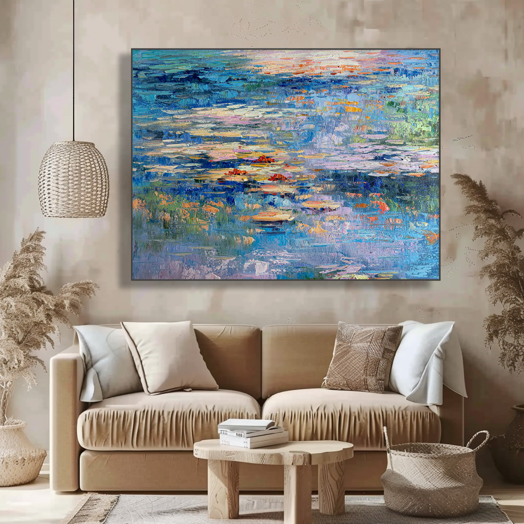 Big Lotus Leaf Flower Artwork Original Abstract Oil Painting On Canva For Living Room Decor Gift