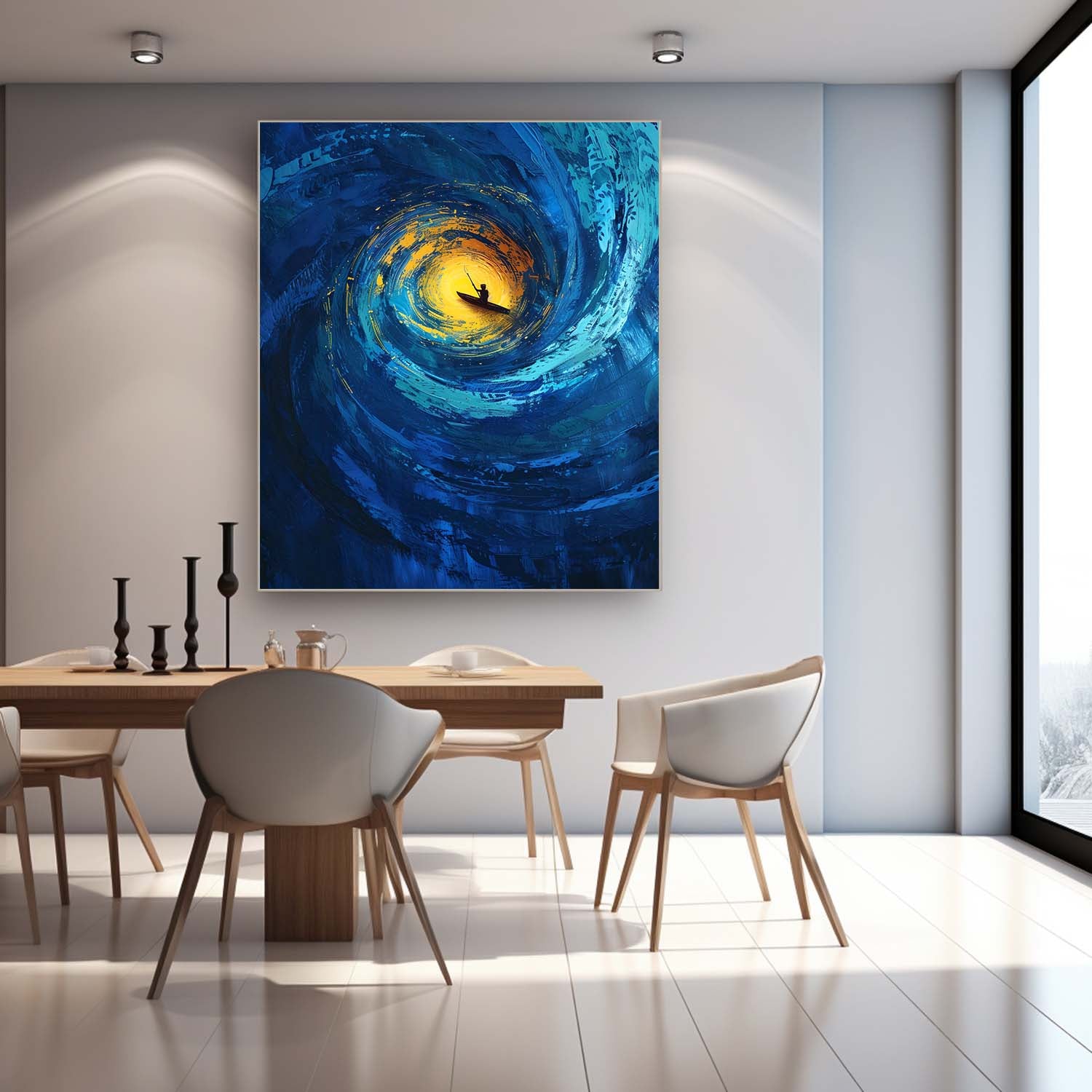 Blue Original Abstract Beach Oil Painting On Canvas Large Vortex Wall Art Texture Artwork Home Decor