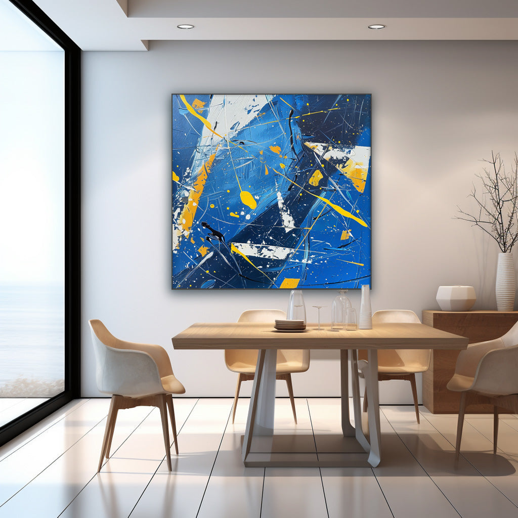 Warm Blue Square Graffiti Acrylic Painting Canvas Great scraper Abstract Art Original Painting Home Decor