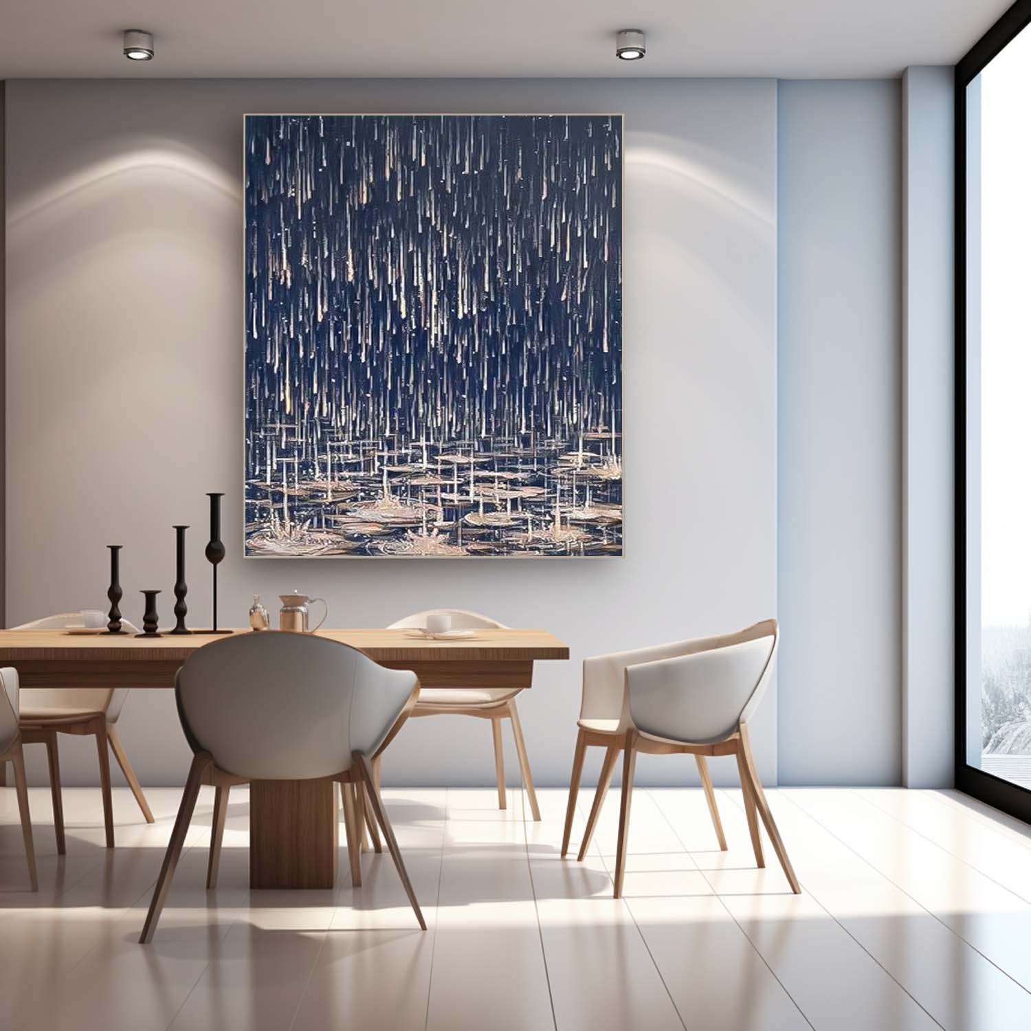 Realism Rain Abstract Wall Art Large Contemporary Raindrop Abstract Landscape Acrylic Painting On Canvas