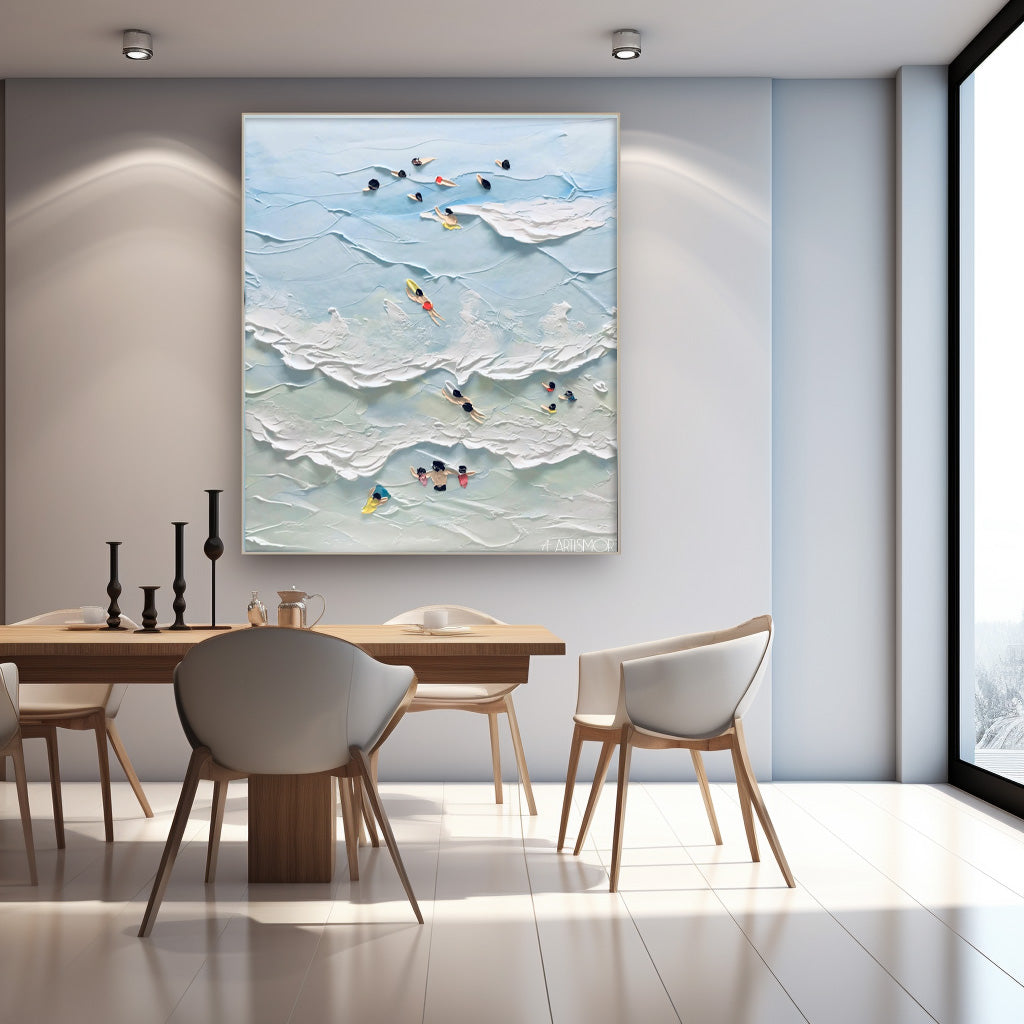 Swim Texture Ocean Abstract Oil Painting Large Ocean Original Blue Painting On Canvas Modern Wall Art Living Room Decor