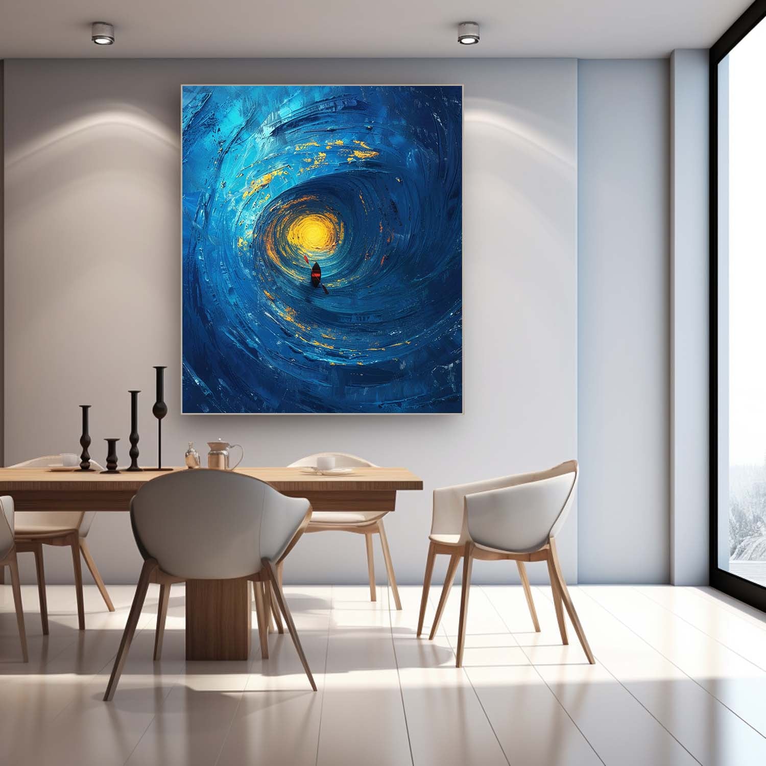 Large Vortex Wall Art Blue Original Abstract Beach Oil Painting On Canvas Texture Artwork Home Decor