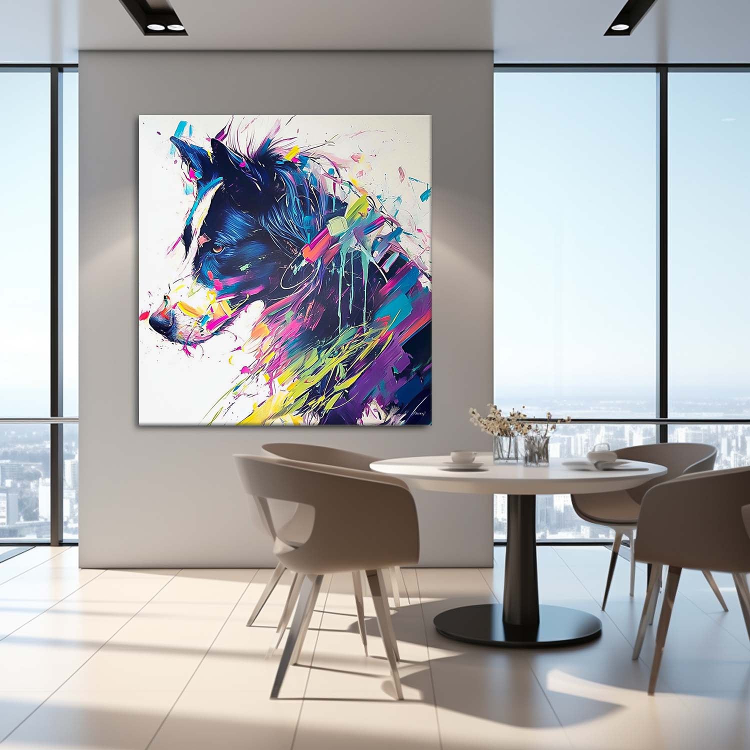 Square Pooch Oil Painting Canvas Large Colorful Animal Artwork Original Lovely Dog Wall Art Home Decor