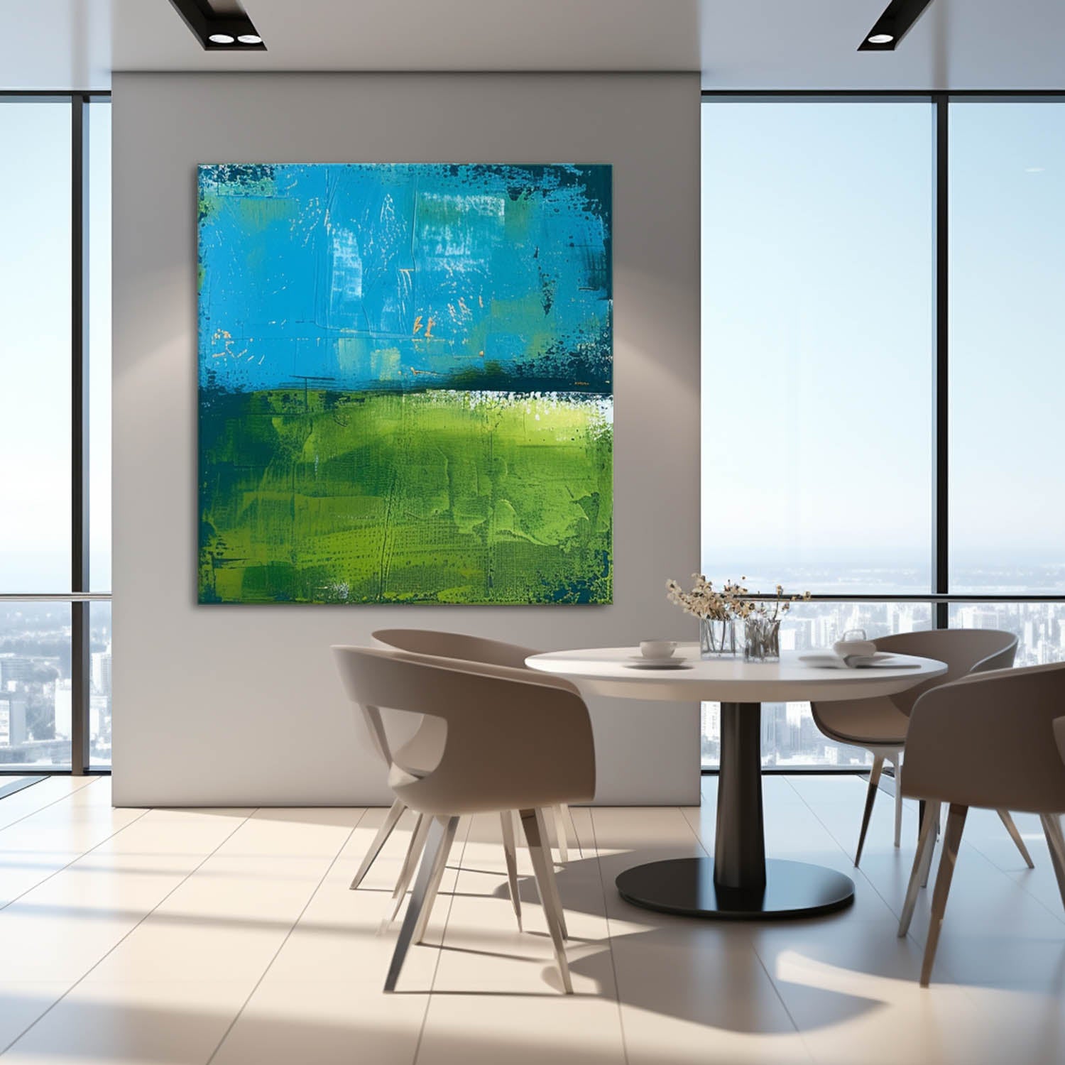 Original Wall Art  Blue And Green Large Abstract Oil Painting On Canvas Modern Nature Art for Living Room