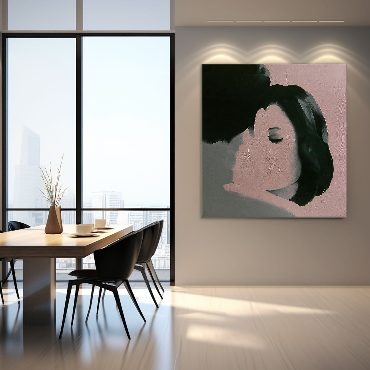 Square Man And Woman Kissing Abstract Wall Art Original Minimalism Painting Canvas Large Artwork For Living Room