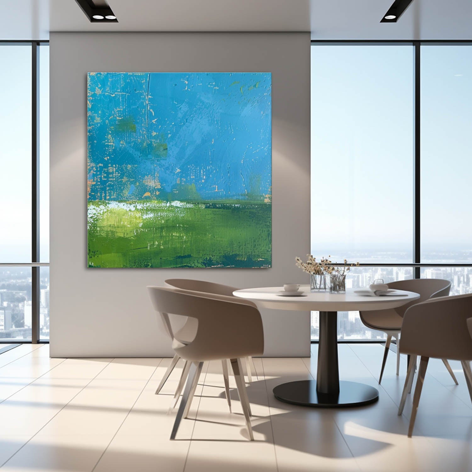 Blue And Green Large Abstract Oil Painting On Canvas Original Wall Art Modern Nature Art for Living Room