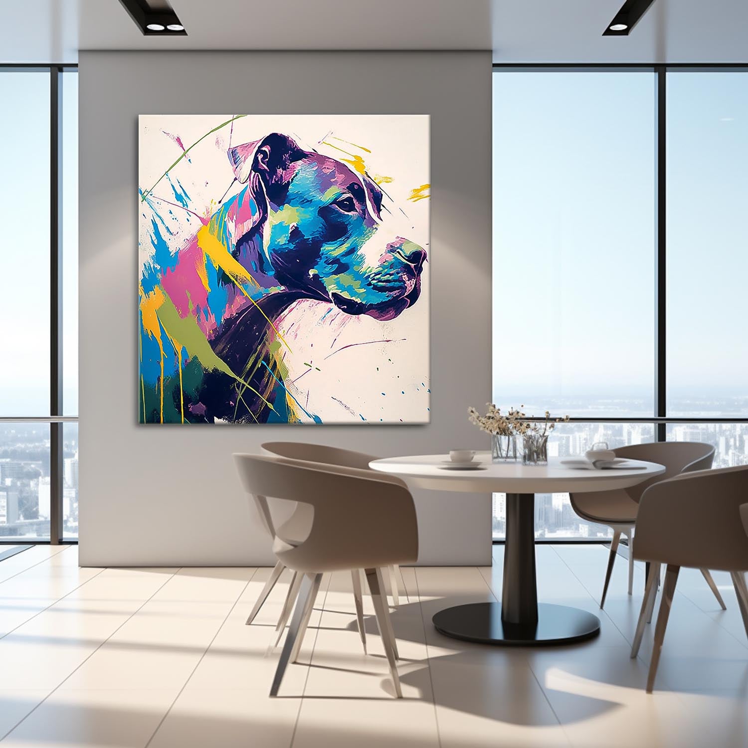 Large Colorful Animal Artwork Original Lovely Dog Wall Art Square Pooch Oil Painting Canvas Home Decor