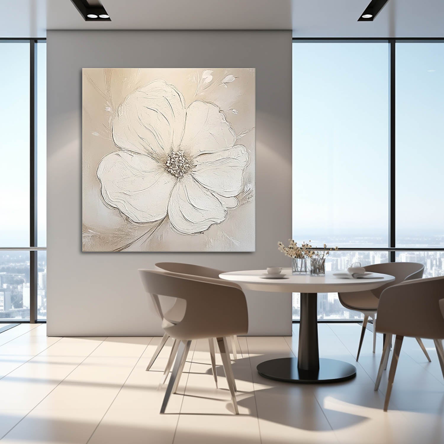 Simple Minimalist Art Original Large Textured Four Leaf Clover Painting Modern White Wall Art For Living Room