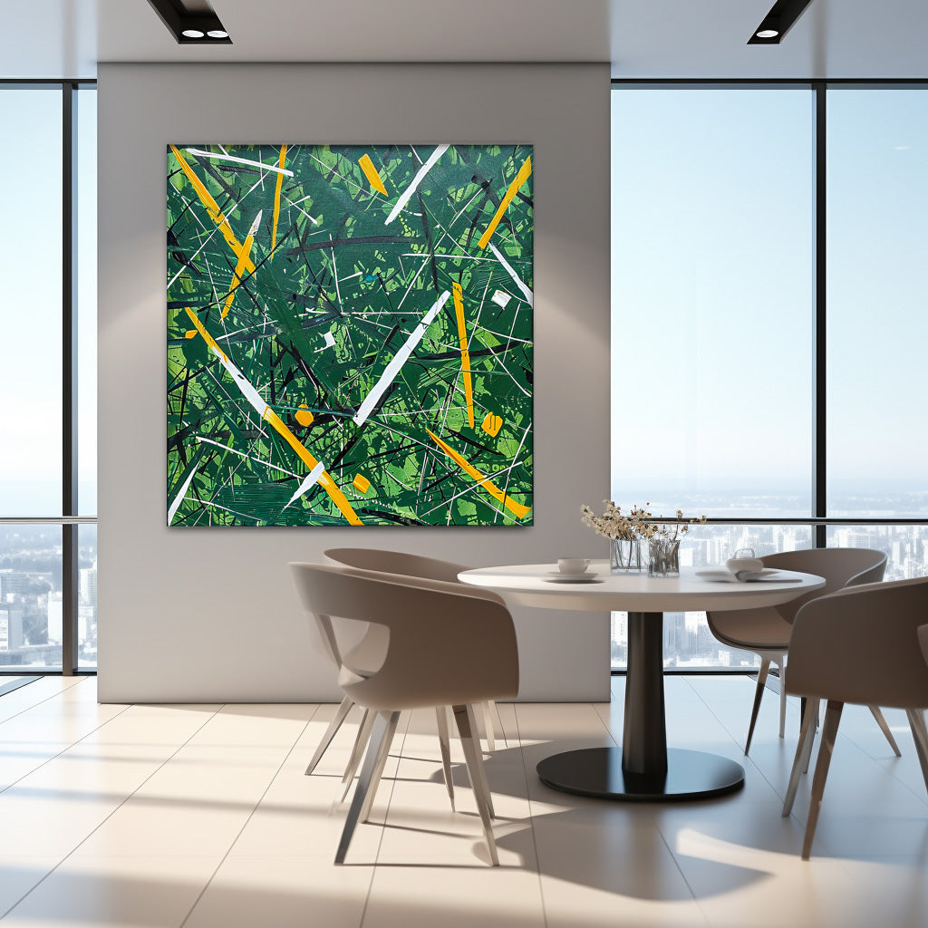 Great Abstract Art Original Painting For Sale Warm Green Square Acrylic Painting Canvas For Living Room