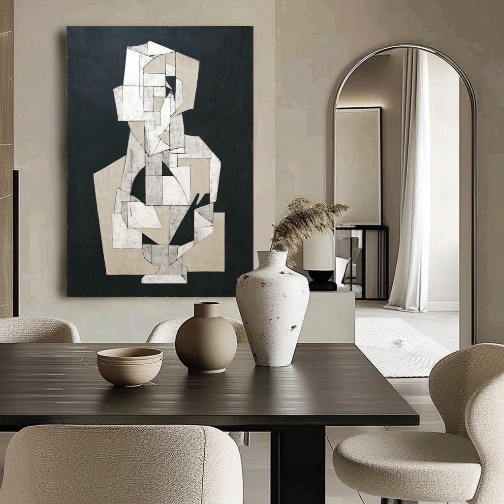 Contemporary Painting For Art Enthusiasts Abstract Geometric Black & White Wall Art Minimalist Decor Art