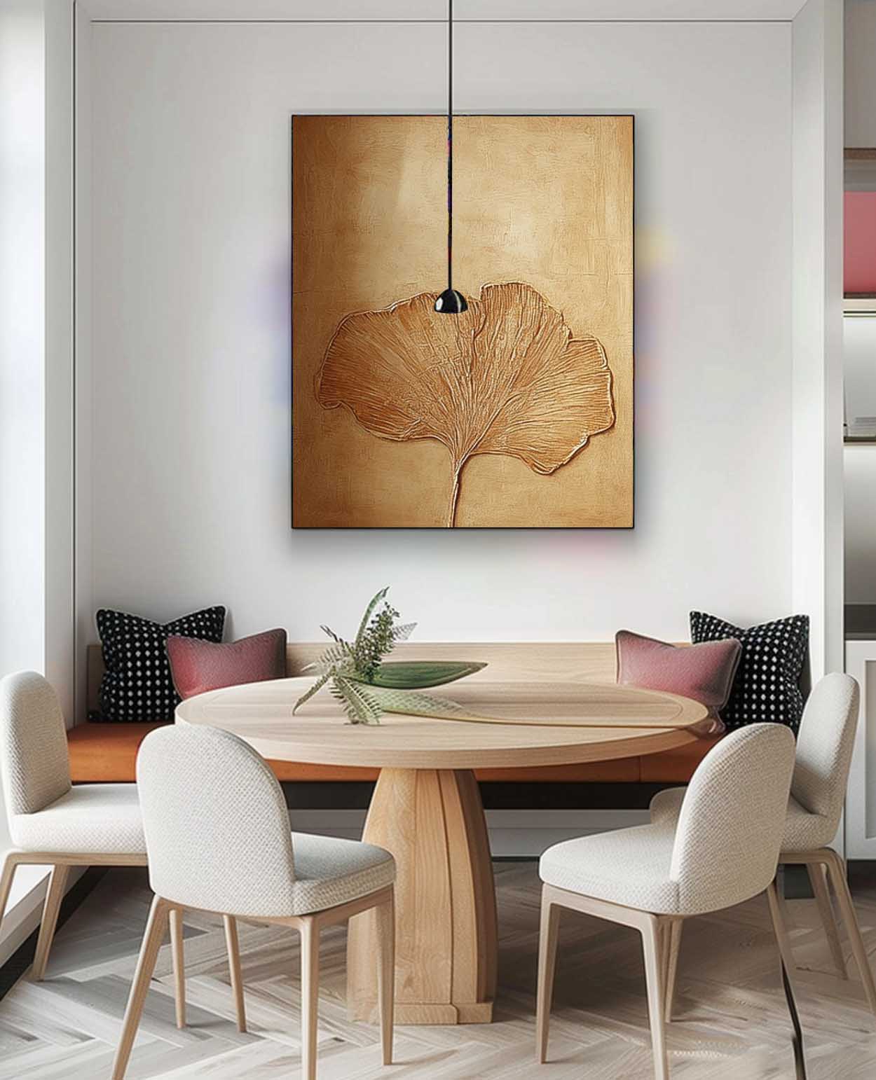 Original Ginkgo Leaf Painting Exquisite Ginkgo Leaf Acrylic Painting Textured Brown Floral Art For Living Room