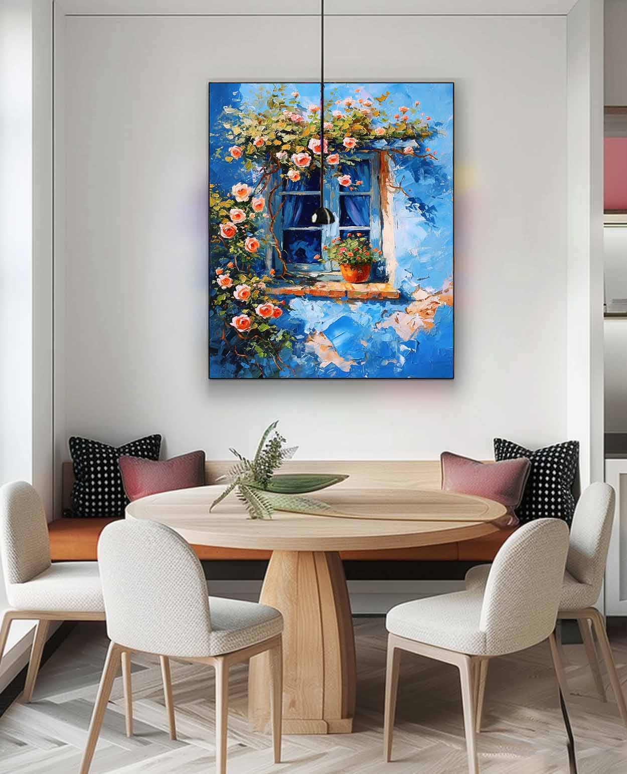 Flowers On The Building Acrylic Painting Canvas Large Textured Art Original Floral Painting Home Decor