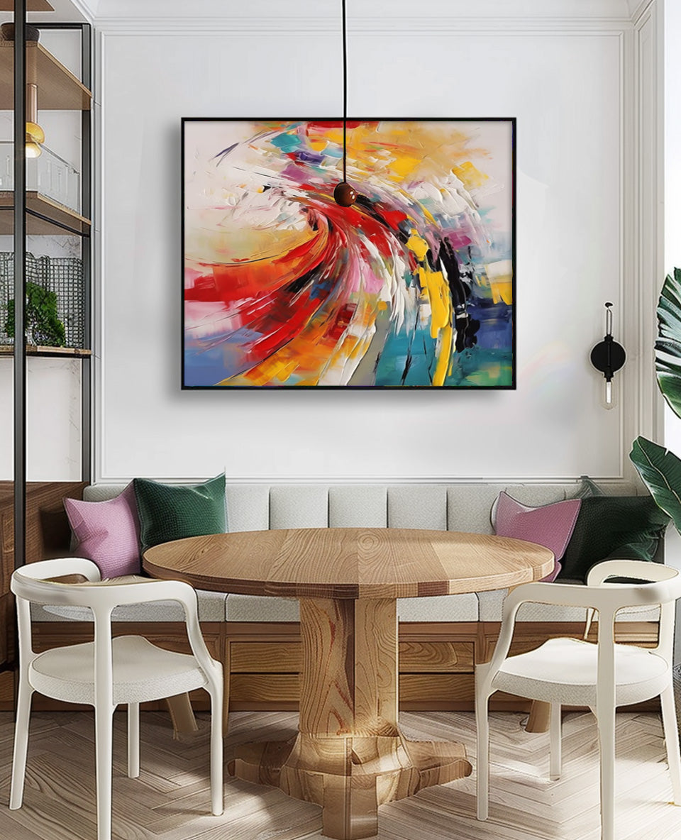Bright Modern Abstract Canvas Painting Big Texture Colorful Abstract Wall Art Framed For Living Room