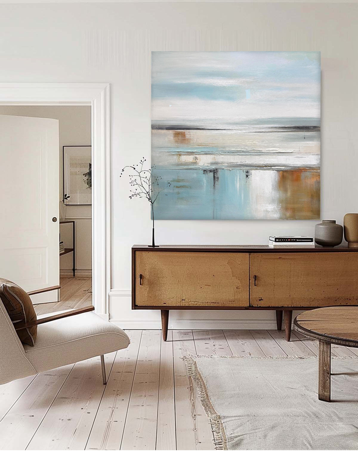 Light Blue Abstract Acrylic Painting Canvas Great Quality Hand Painted Abstract Landscape Wall Art Home Decor