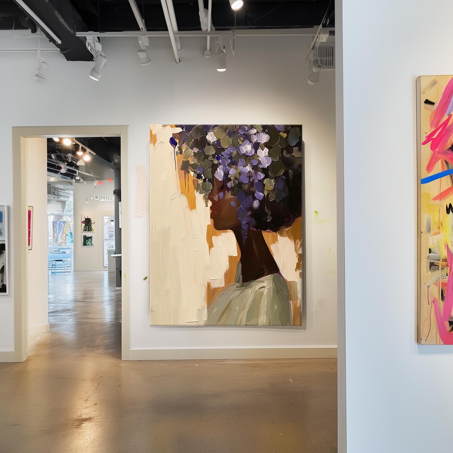 Contemporary Black Female And Flower Wall Art African American Woman Painting Black Girl Flower Art