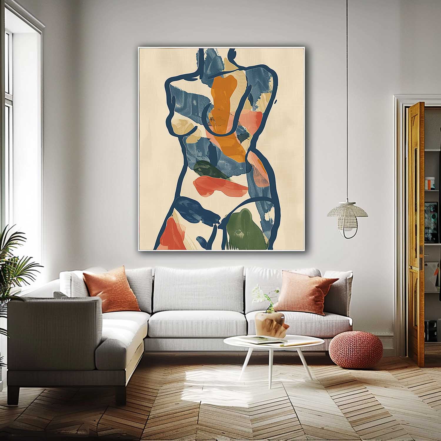 Figure Contour Acrylic Painting Minimalism Graffiti Oil painting Colors Original Abstract Body Line Outline Wall Art