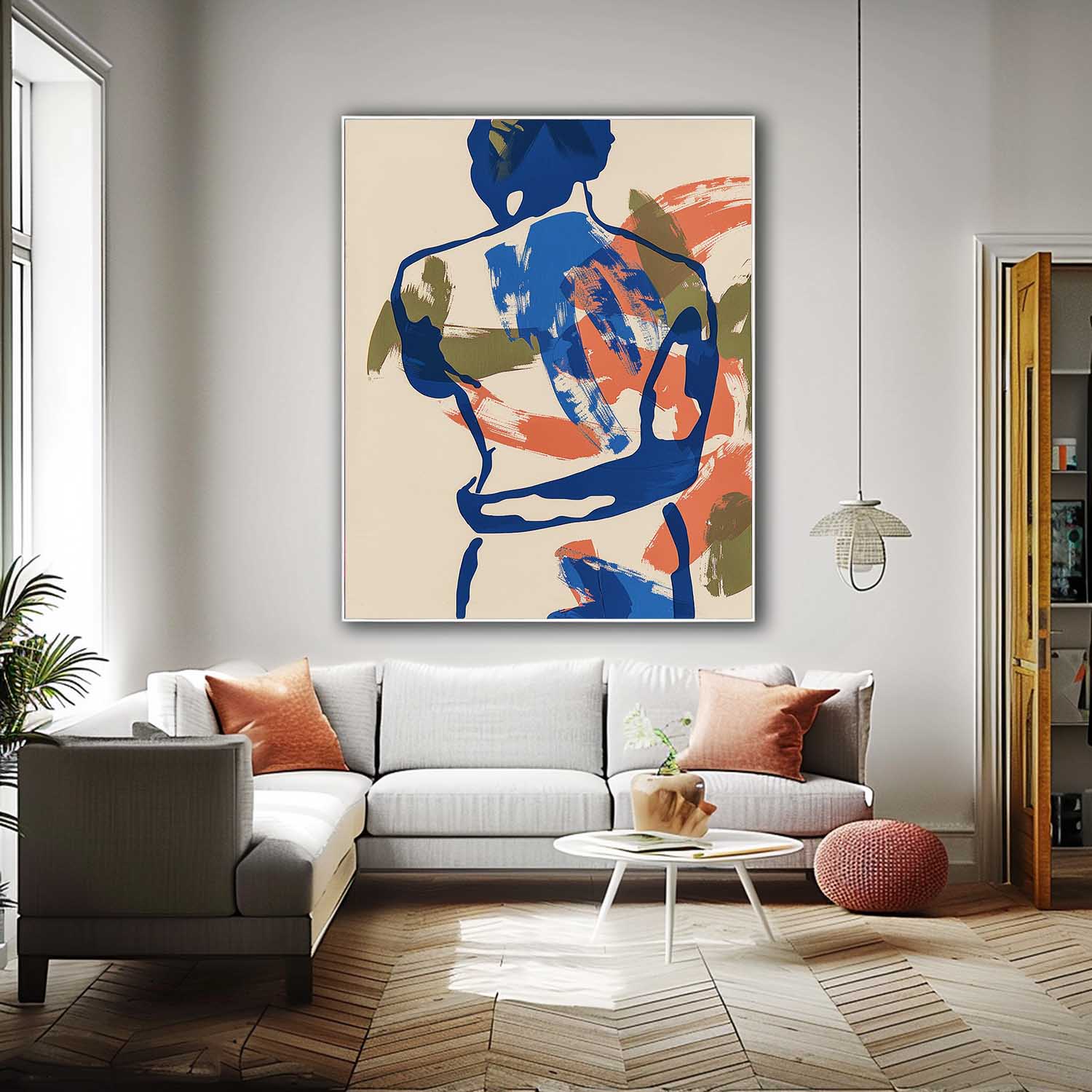 Original Abstract Color Body Line Outline Wall Art Figure Back Contour Acrylic Painting Minimalism Artwork