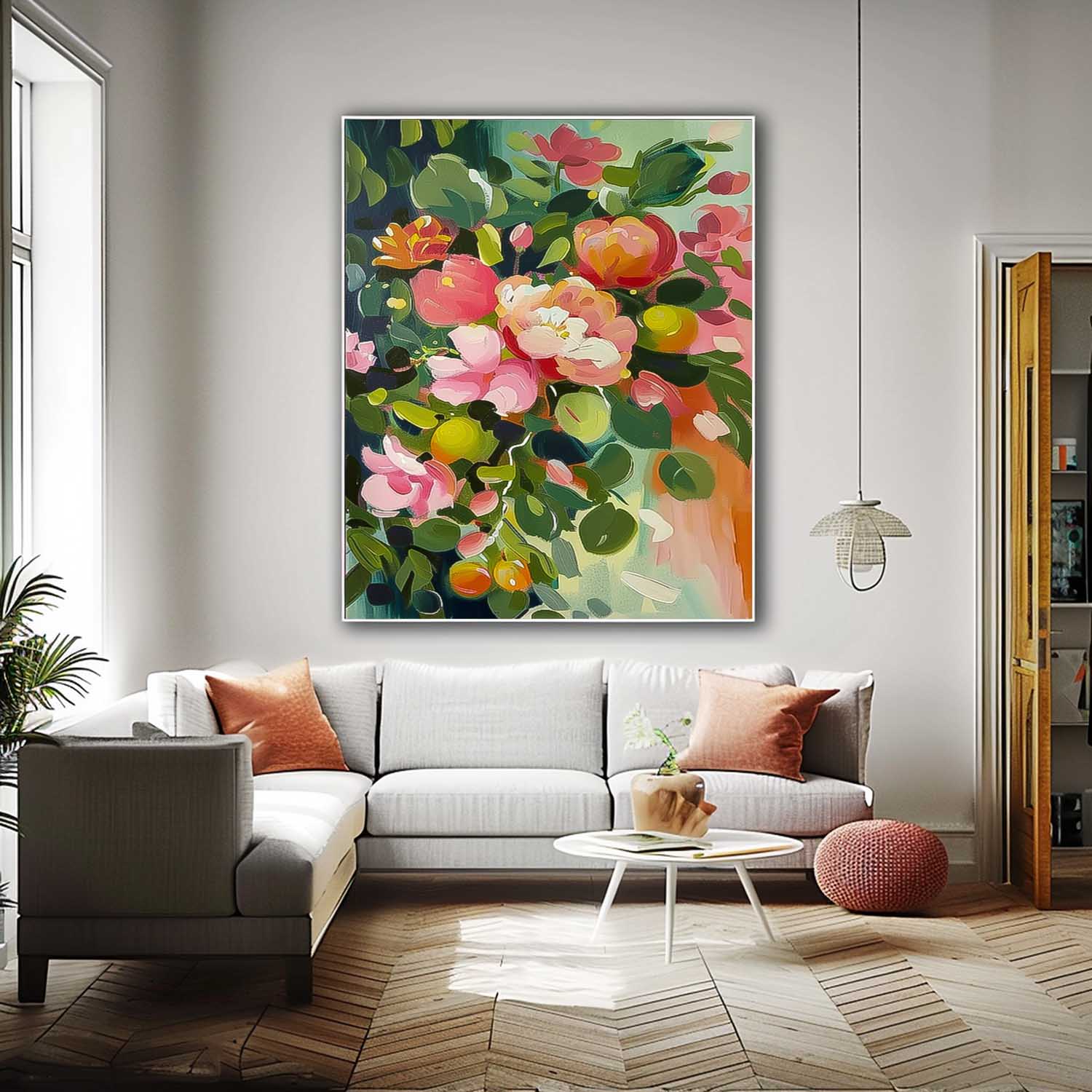 Abstract Peony Flower Oil Painting on Canvas Large Original Watercolor Flowers Art Custom Painting Boho Wall Decor