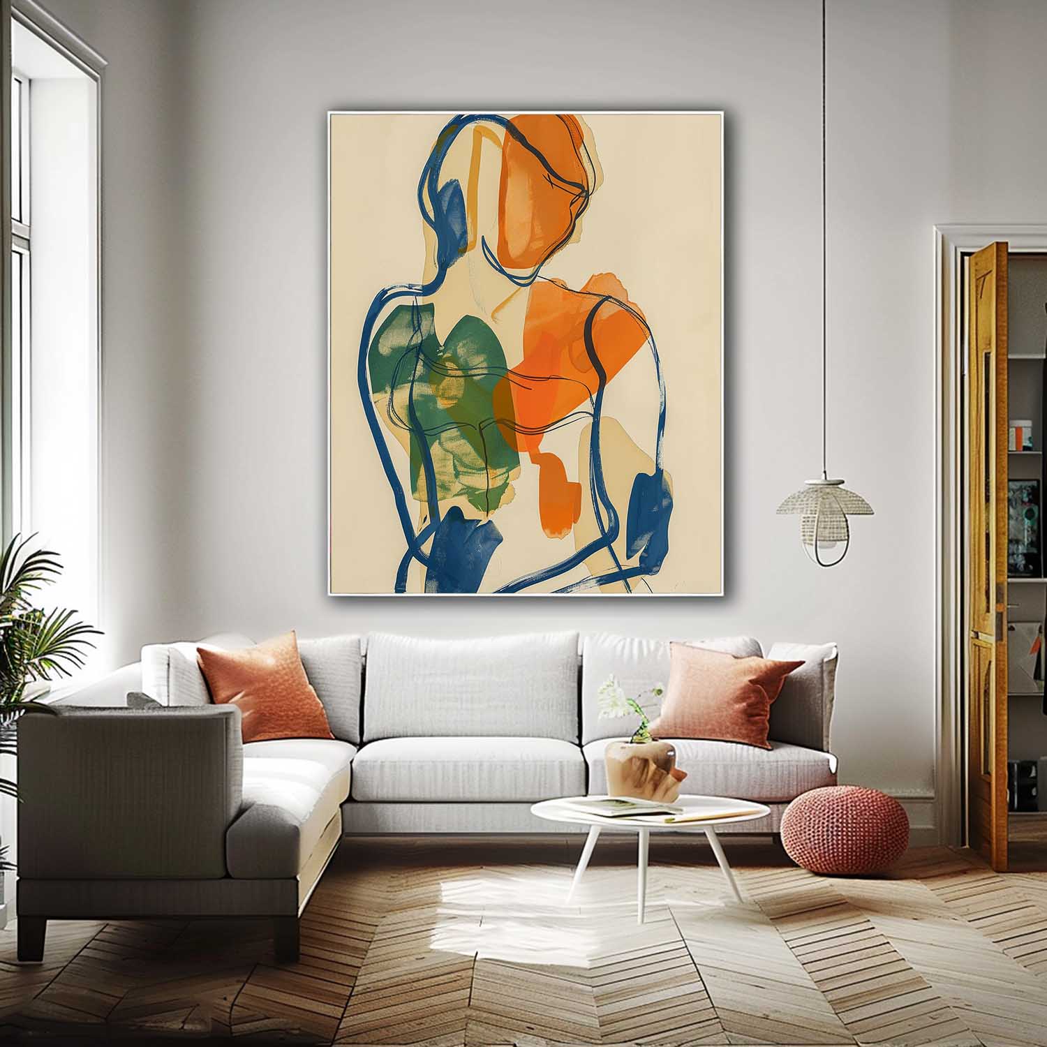 Bright Colors Original Abstract Body Line Outline Wall Art Figure Back Contour Acrylic Painting Minimalism Artwork