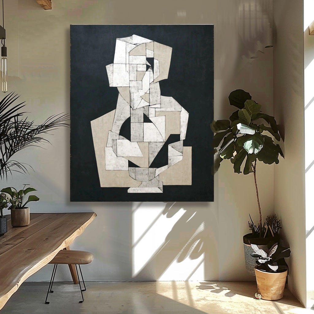 Contemporary Painting For Art Enthusiasts Abstract Geometric Black & White Wall Art Minimalist Decor Art