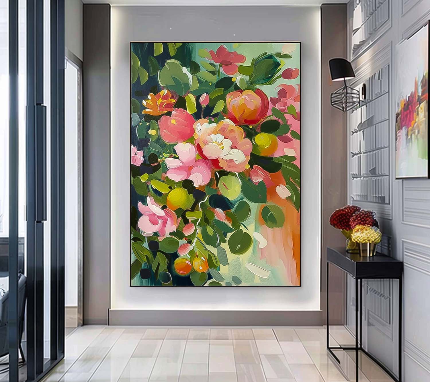 Abstract Peony Flower Oil Painting on Canvas Large Original Watercolor Flowers Art Custom Painting Boho Wall Decor
